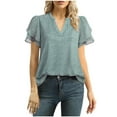 thumbnail image 3 of VBTAPA Women Dressy Casual Tops Chiffon Business Work Blouses Petal Short Sleeve Summer Shirts Light Green XXL, 3 of 8
