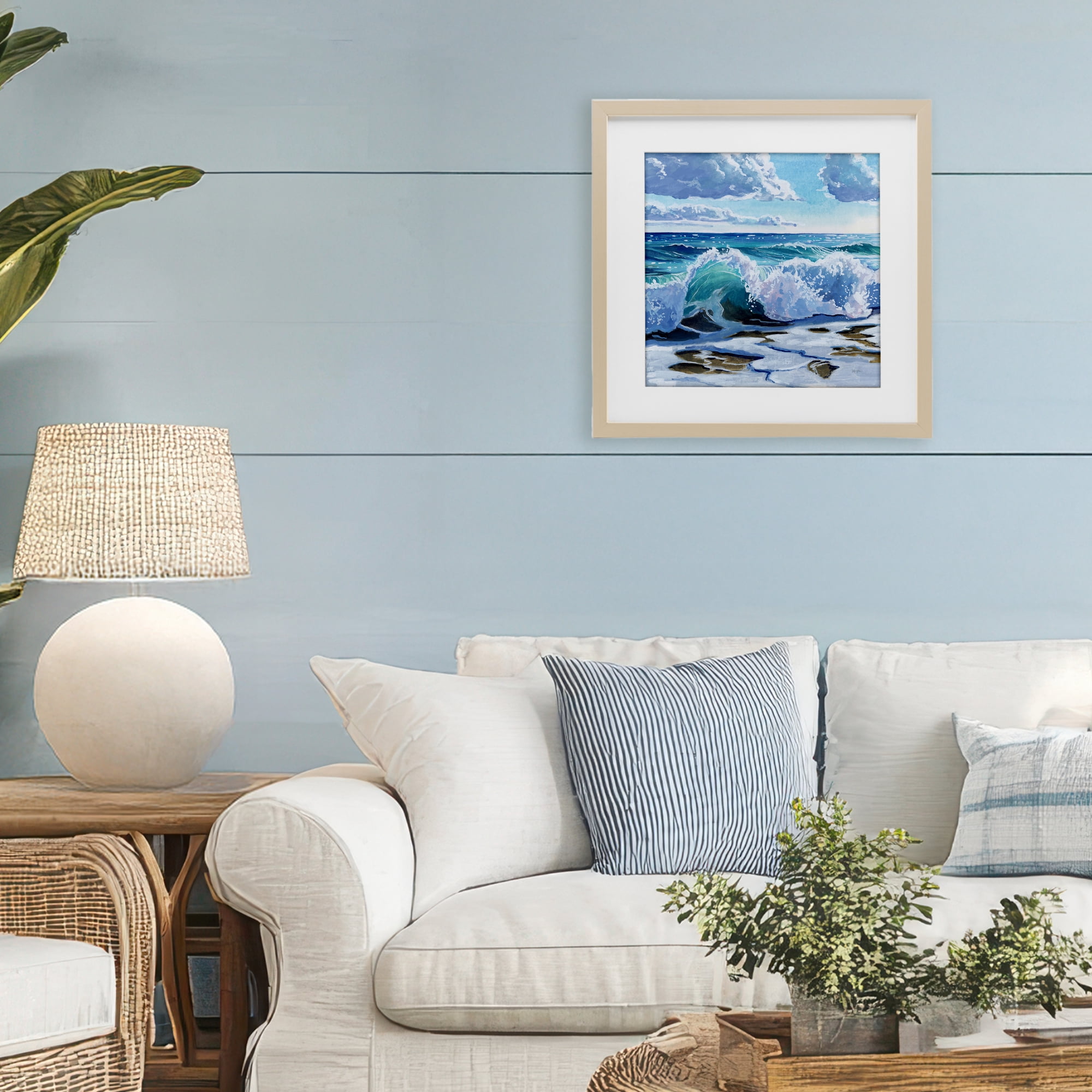 Stupell Industries Curling Aqua Wave on Shore Birch Framed Print Under Glass, design by Kate Jarvik Birch
