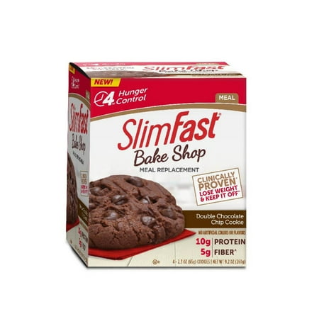 SlimFast Bake Shop Meal Replacement, Double Chocolate Chip Cookie, 2.3 Oz, 4 Count