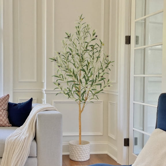 RosyHaven 5ft Realistic Artificial Olive Tree Indoor,60"Faux Olive Tree with Real Wood Trunks,Lifelike Leaves and Vibrant Fruits for Home Office Living Room Bedroom Garden Porch Balcony Corner Decor