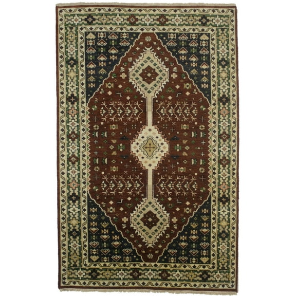 Rusty Brown Geometric 5X8 Indo-Yalameh Oriental Rug