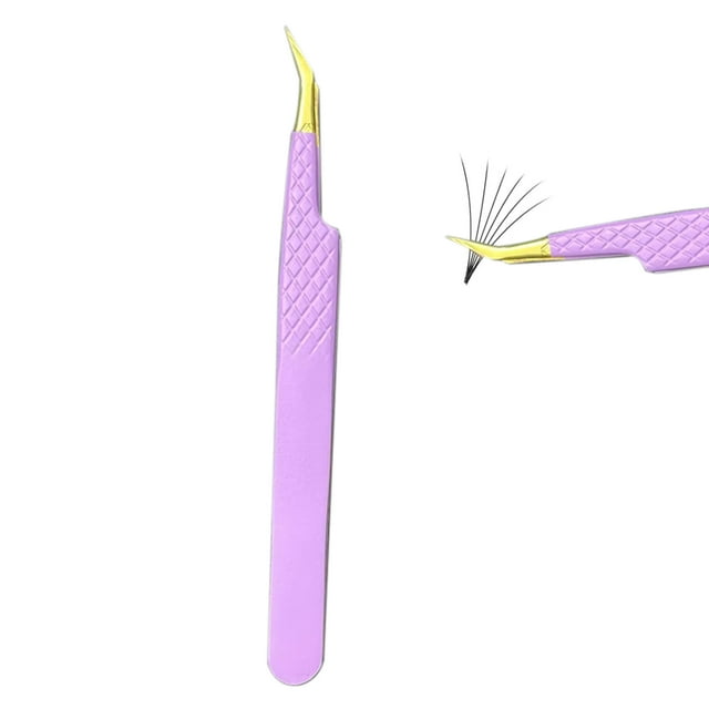 Pinzas para pestañas con punta de fibra, volumen de punta antideslizante para botas curvas de mega volumen, puntas en ángulo, pinzas para pestañas para fanáticos, herramienta aplicadora de pestañas