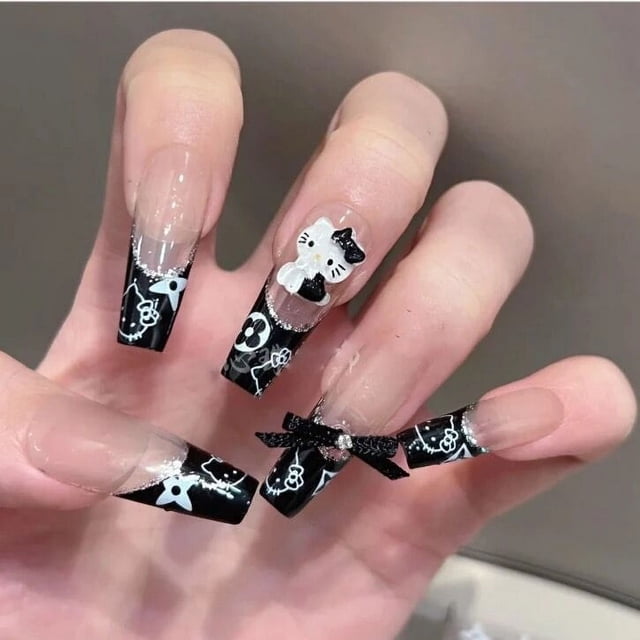 Sanrio-Parche de uñas de Hello Kitty Y2K, accesorio de dibujos animados, teñido de Halo rosa, ojos de gato brillantes, puro, hecho a mano, para estudiantes