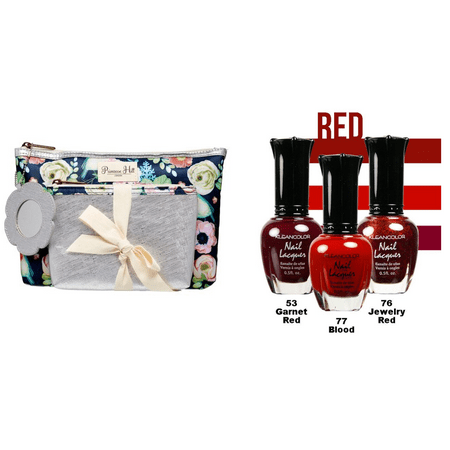 3 Kleancolor Reds Nail Polish + Primrose Hill Makeup Bag