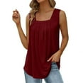 thumbnail image 2 of HUANBAI Summer Vest Loose Pleated Square Neck Sleeveless Top Large Size Women's Top Cotton Tank Top, 2 of 5