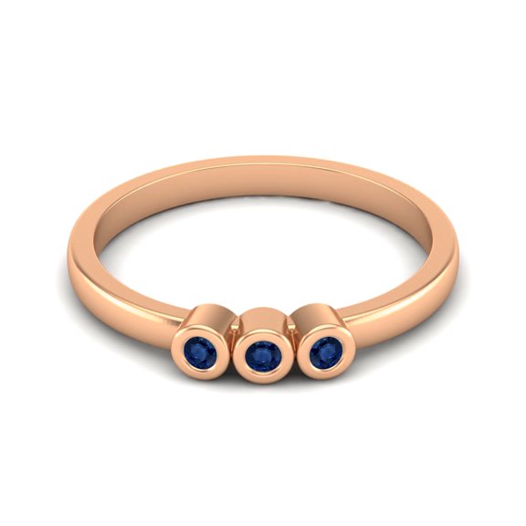 Round Shape Blue Sapphire Stackable Women Mother's Day Gift Ring 925 Silver Rose Vermeil Delicate Jewelry