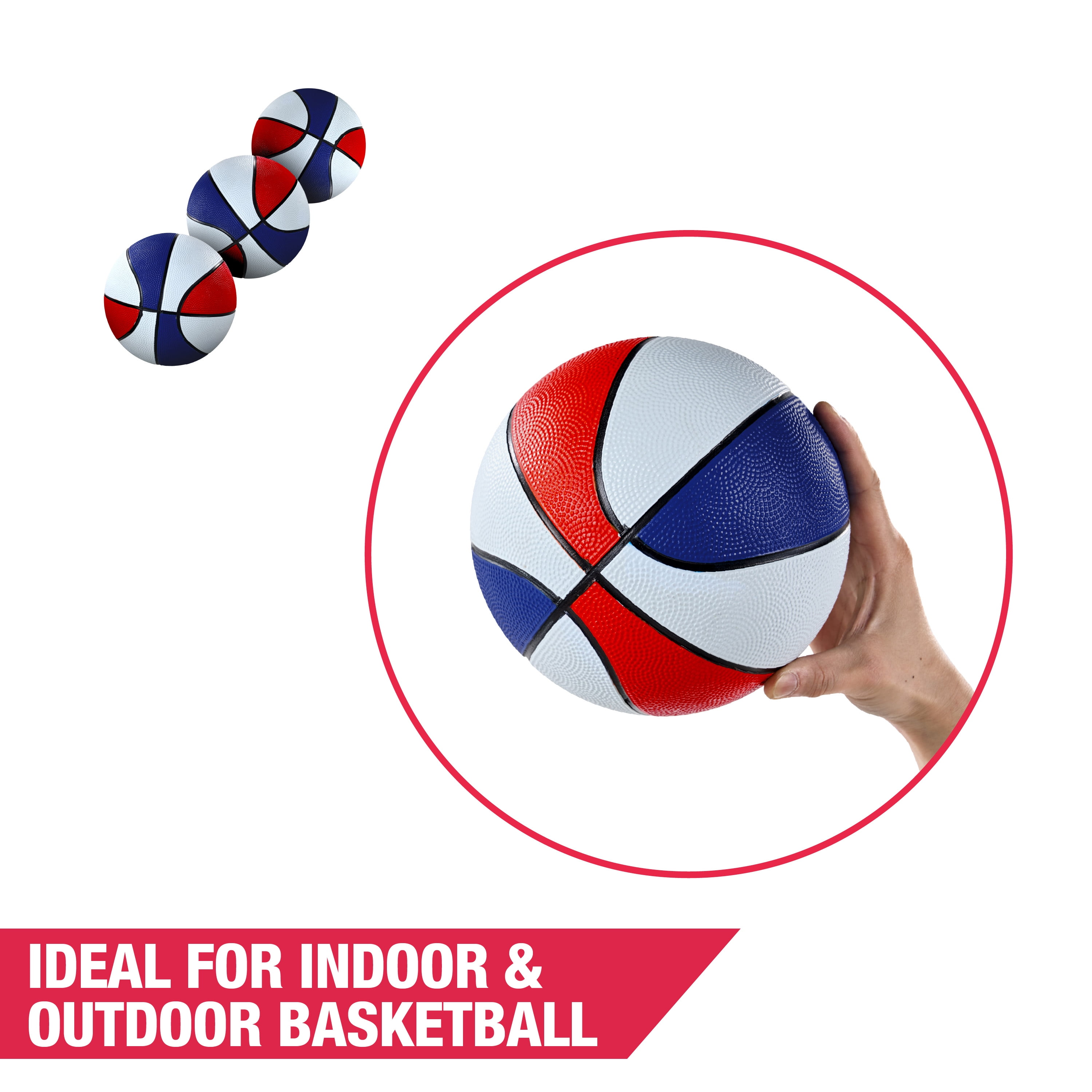 Arcade Basketball Size 5, 3-pack, Red White and Blue Indoor and Outdoor Rubber Ball, 8.5 inch Diameter by Hall of Games