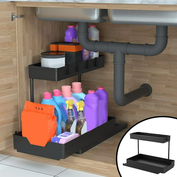 Dvkptbk Under Sink Shelf, Pull Out Sliding Cabinet Organizer, Multi Purpose Narrow Space L Shaped Under Sink Organizer and Storage for Kitchen Bathroom Storage Shelf for Storage
