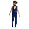 thumbnail image 4 of Yanarno Girls Rhinestone Gymnastics Leotards Ballerina Dance Costume Mock Neck Key Hole Back Figure Navy Blue 8, 4 of 7