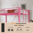 thumbnail image 6 of Zimtown Loft Bed Queen Size with LED and Charging Station, Metal Bunk Bed Frame,Heavy Duty Metal Slat Support,Pink, 6 of 9