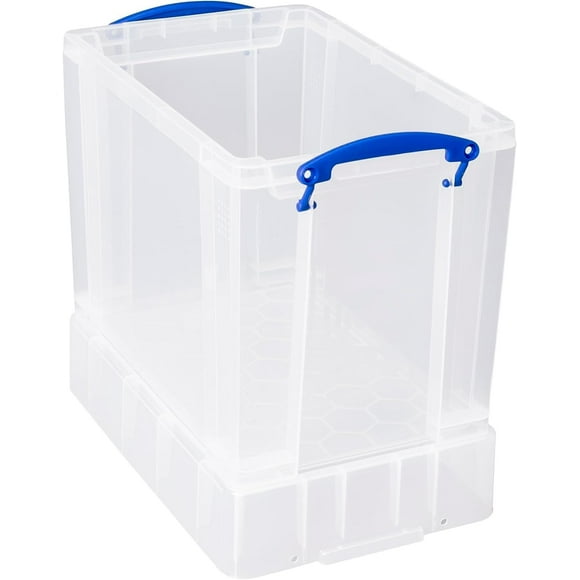 Really Useful Box 19 Liter Plastic Stackable Storage Container w/XL Snap Lid & Built-In Clip Lock Handles for Home or Office Organization, 2 Pack, Clear