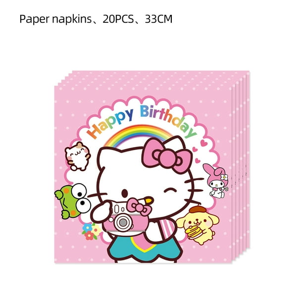 Decoraciones para fiesta de cumpleaños con tema de Hello Kitty Kitty, platos de papel, toallas de papel, mantel, decoraciones para fiesta de cumpleaños