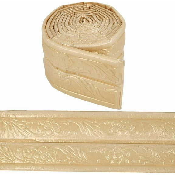 Molding Trim Gold Peel and Stick 90.5x3.46In Vintage 3D Printing Self Adhesive Flexible XPE Wallpaper Border Wall Edging Foam for Baseboard Mirror Border Wall Lines Hotel DIY Decor 1pc