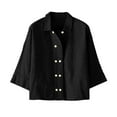 thumbnail image 4 of Fengactive Women's 3/4 Sleeve Jacket Lightweight Loose Spring Lapel Button Down Casual Cropped Cardigan Shirts, 4 of 7