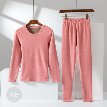 

Velvet AB Surface Seamless Heating Thermal Underwear Ladies Plus Size Plus Velvet Padded Autumn Pants Set dark pink [female] XXL