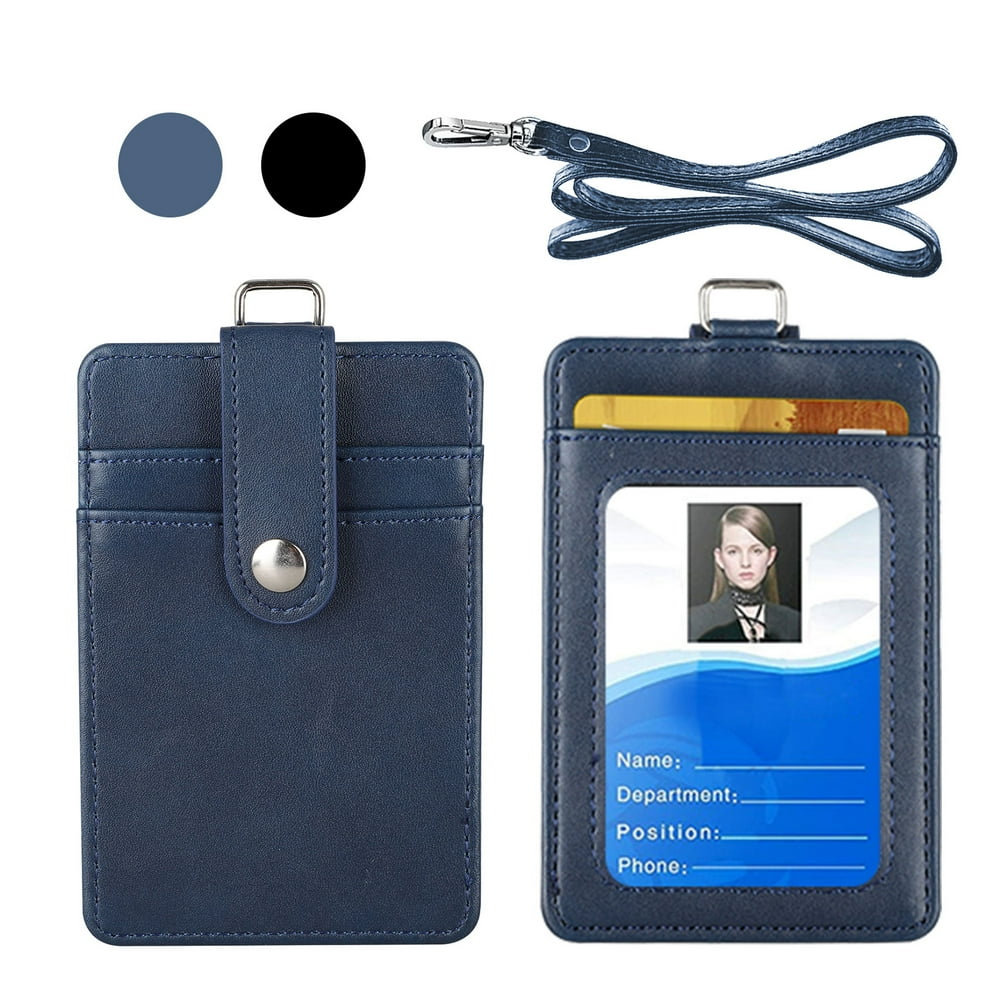 Badge Holder with Secure Snap Button, PU Leather ID Badge Card Holder