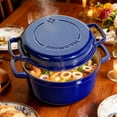 thumbnail image 6 of 5-Quart Enameled Cast Iron Double Dutch Oven with Lid & Dual Handles – 2-in-1 Cookware for Bread Baking, Braising, Stews, Roasting, Doubles as Casserole Dish & Stovetop Grill Pan, Blue, 6 of 8
