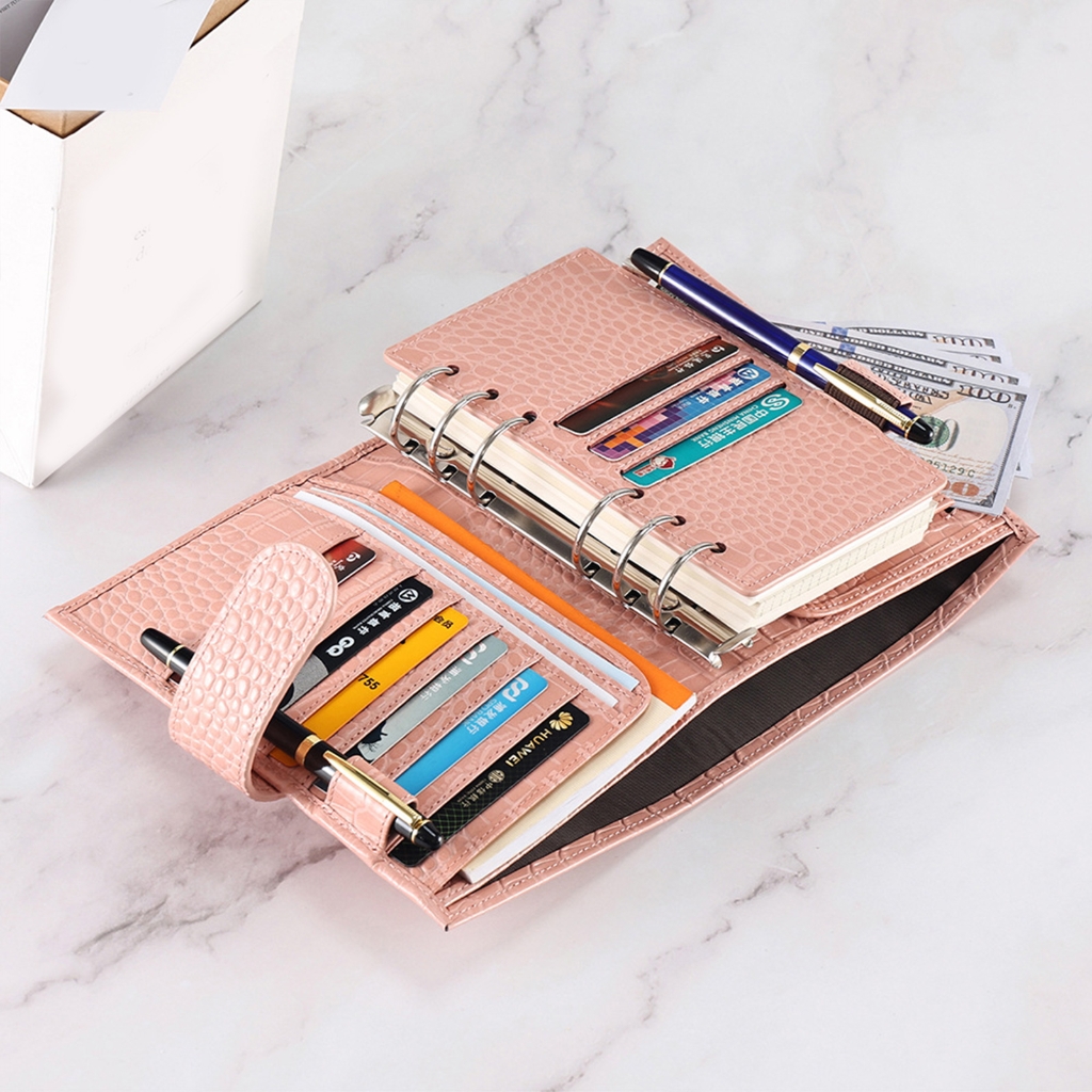 Jesscasday PU Leather Binder Journal Refillable Notebook with Pen Slot Card Holder Receipt Pocket Zippered Cash Bag for Women Men