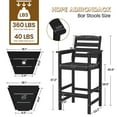 thumbnail image 2 of SERWALL Tall Adirondack Chairs Set of 2 with Connecting Table, HDPE Adirondack Outdoor Barstools, Black, 2 of 7