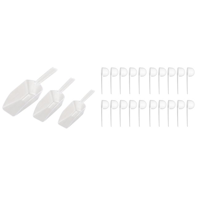 3 Pcs Pallet Ice Scraper Shape Plastic Scoop - Transparent & 20 Pcs Coffee Scoops/Tablespoon Plastic Measuring Spoons