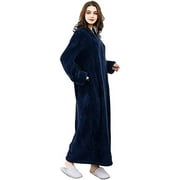 Peignoir Zippé Femme Femme Fermeture Éclair Robe En Peluche Doux Long Polaire Robe De Nuit Vêtements De Nuitrose Rougem-bleu marine-XL