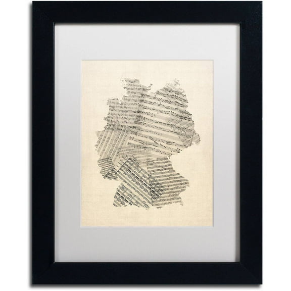 Trademark Fine Art 'Old Sheet Music Map of Germany' Canvas Art by Michael Tompsett, White Matte, Black Frame