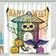 thumbnail image 1 of Whimsical Halloween Shower Curtain with Rustic Cabin -Lanterns, 1 of 4
