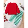 thumbnail image 5 of Elippeo Toddler Kid Christmas Clothes Set 6M 12M 18M 24M 3Y 4Y 5Y Letter Print Long Sleeve Round Neck Tops + Stripe Pattern Trousers Holiday Pajamas Sets, 5 of 10
