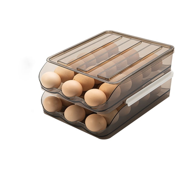 Organizador de cocina de 2 capas para conservación en el frigorífico, caja de almacenamiento de huevos con ruedas transparente