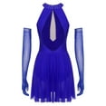 thumbnail image 2 of Oyolan 2 Pcs Costumes de Danse Lyrique pour Femmes Robe de Bal Fendue en Maille Froncée avec Gants Bleu Royal m, 2 of 7