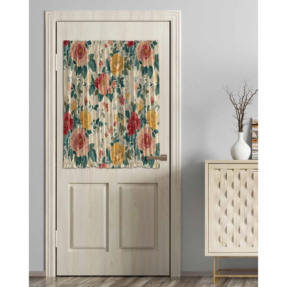 Vintage Spring Floral Blackout Door Curtains for French, Glass,Front, Back, Patio Door, Watercolor Farmhouse Botanical Thermal Insulated Rod Pocket Window Curtain Drapes With Tiebacks 54"x40"