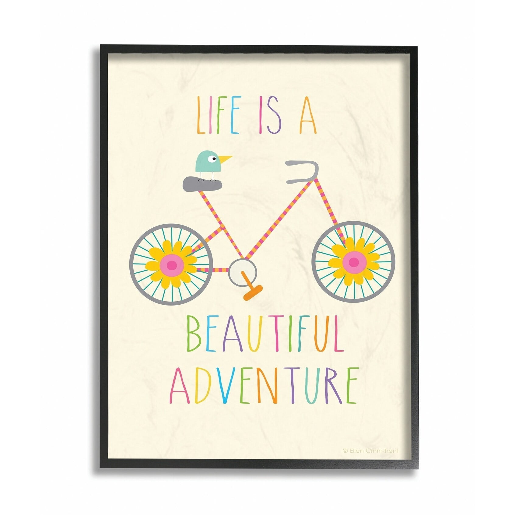 The Kids Room by Stupell Life Is A Beautiful Adventure Bird On A Bike Framed Wall Art by Ellen Crimi-Trent