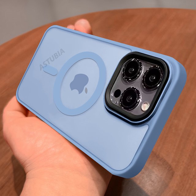 Luxury Translucent for Magsafe Magnetic Wireless Charge Case for iPhone 15 14 13 12 11 Pro Max Plus Frosted Shockproof Cover baby blue for iPhone 12 ProMax
