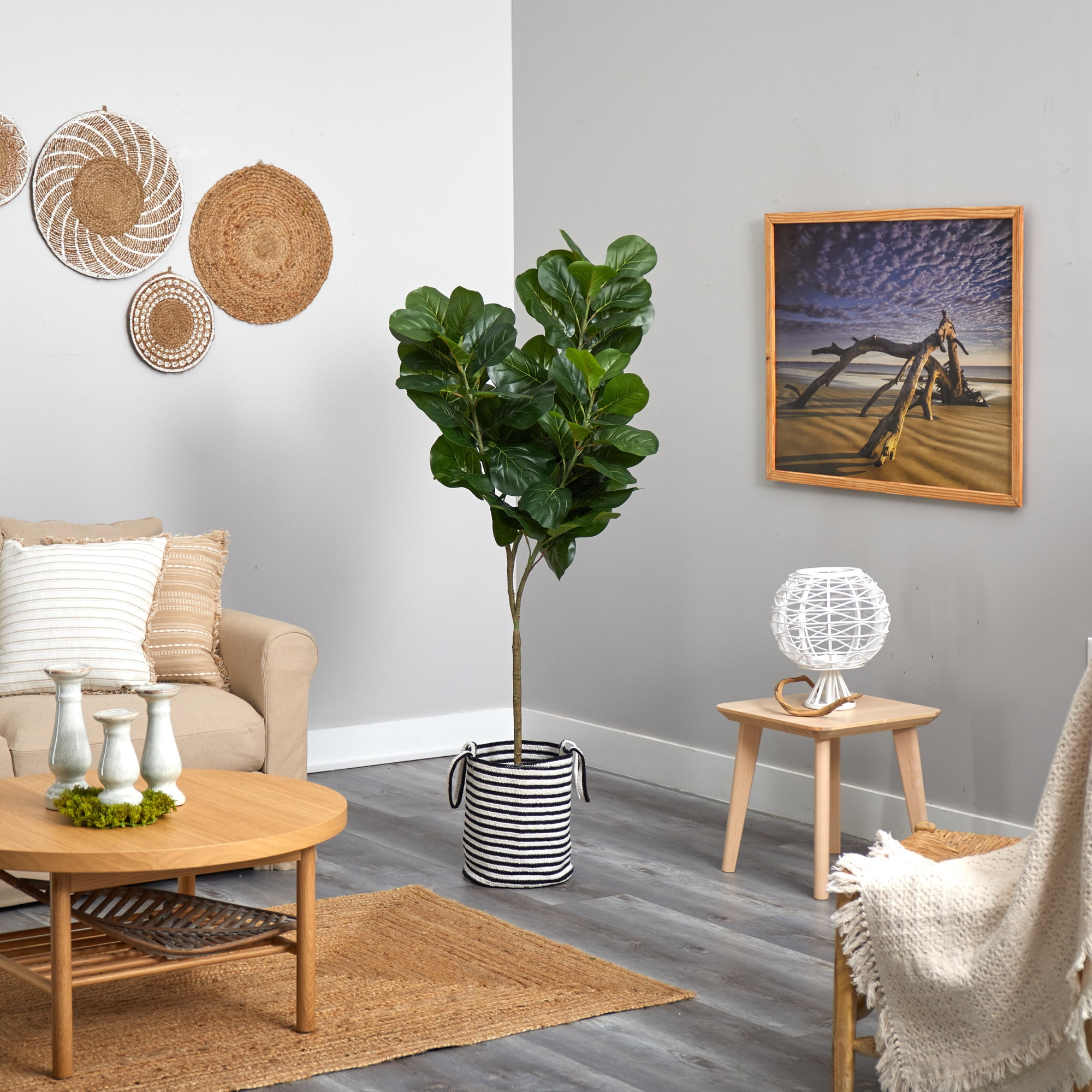 Nearly Natural 6' Fiddle Leaf Fig Artificial Tree in Planter