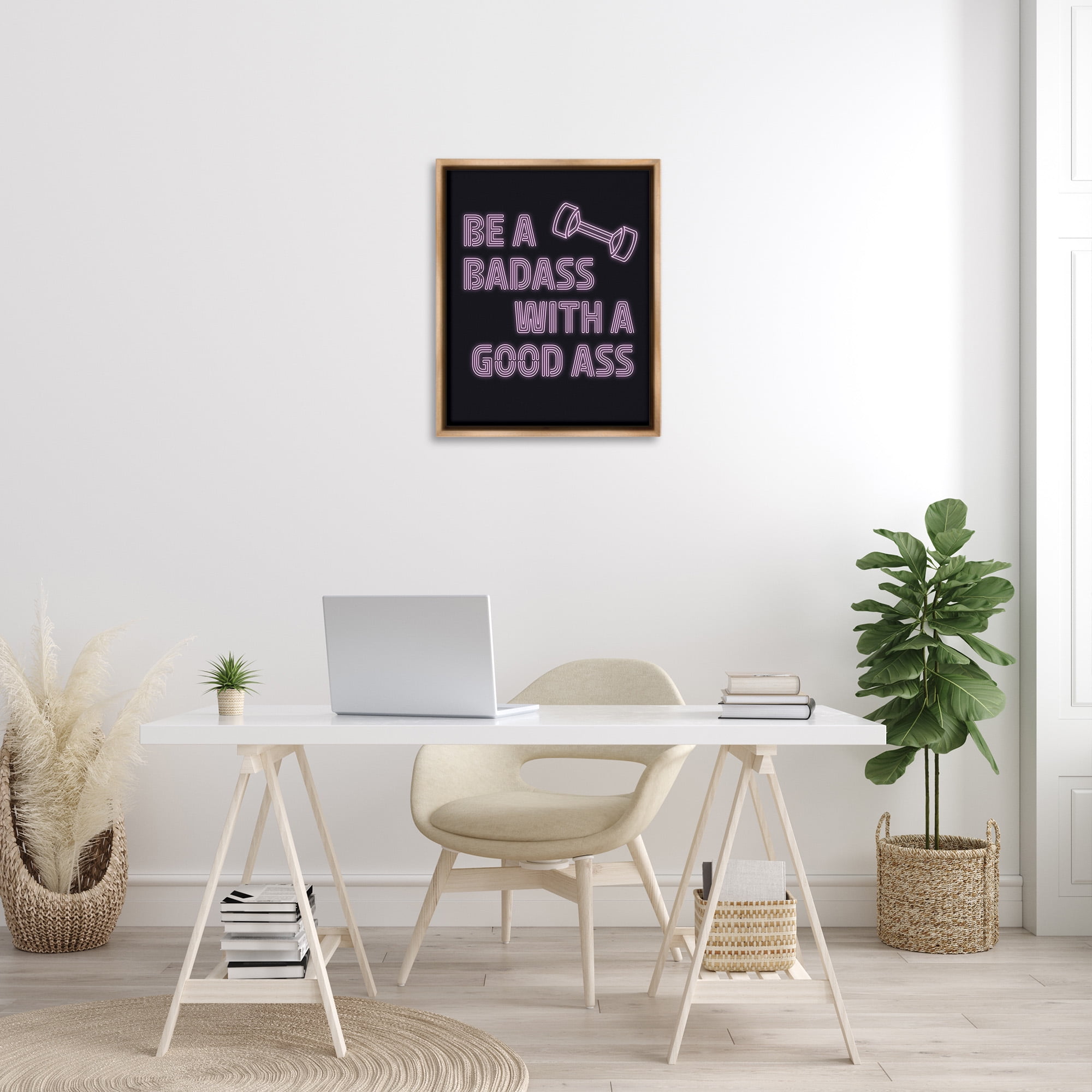 Stupell Industries Bad*ss With Good A** Inspirational Painting Brown Floater Framed Canvas Art Print Wall Art, 25 x 31