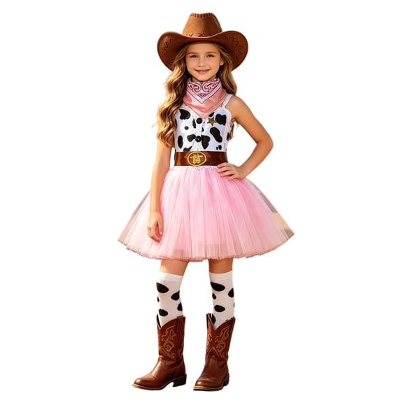 ibiyuan Western Halloween Girl Dress Up Ruffle Sleeve Little Girl Halloween Outfit Cute Pumpkin Kids Clothes Tulle Tutu Skirt Halloweens Gifts