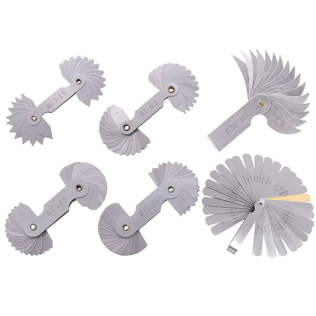 6 Pcs Jauge de Rangée en Acier Inoxydable avec Ensemble de Jauge de Capteur Jauge de Rangée Arc et Outil de Mesure d'Espace 0.04-0.88mm
