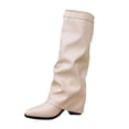thumbnail image 2 of RotHome Women Tall Boots Knee High Wide Calf Chunky Heel Pointed Toe Fold Over Boots Fashionable Pull On Heel Boots for Women Trendy Fall Winter, 2 of 9