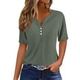 thumbnail image 2 of Deal of the Week Ofreoo Women's V-neck Button Solid Color Short Sleeve T-Shirt Loose Top, 2 of 6