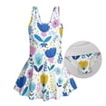 thumbnail image 5 of Xixirimido Abstract Floral Print Girls One-piece Swimsuits Sleeveless Swimwear with Skirt & Built-in Shorts Hawaiian Beach Vacation Modest Bathing Suit, 10-11 Years, 5 of 7