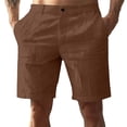 thumbnail image 2 of Cotton Linen Shorts for Men Summer Casual Lightweight Wide Straight Leg Relaxed Fit Beach Shorts with Pockets, 2 of 6