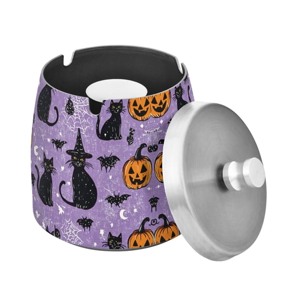 Yayeee Ashtray with Lid for Cigarette Smokeless Stainless Steel Home Ash Holder, Halloween Cats