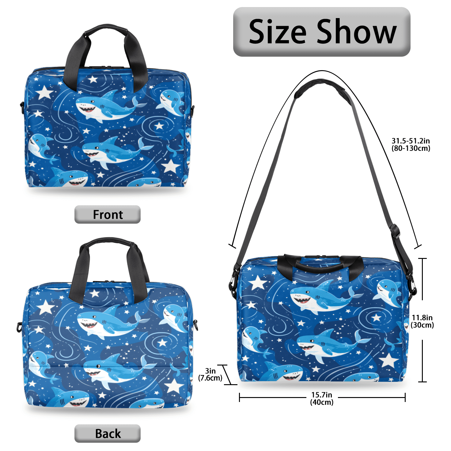 Herdesigns Shark Laptop Bag for Women Men, Computer Case Briefcase Messenger Bags, 15-15.6 inch Laptop Sleeve Shoulder Bag