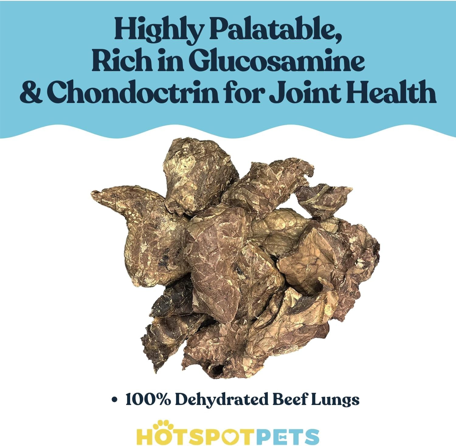 HotSpot Pets Beef Lung Dog Chews - All Natural Dehydrated Treats with Glucosamine & Chondroitin - 1LB