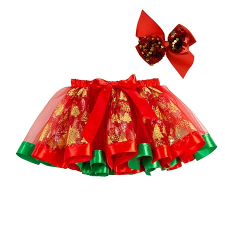 

Odeerbi Toddler Girls Layered Tutu Skirt Christmas Tulle Dance Skirts Toddler Baby Cute Christmas Net Yarn Princess Skirt Multi-color Skirt Bow Hairpin Suit Green 2-4 Years