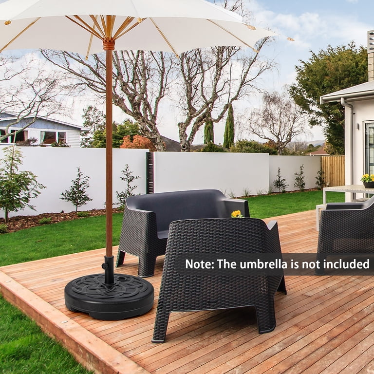 base pole for patio umbrella Plastic Holder Accessory w/ Adjustable Knob A removable plastic insert fits standard pole diameters of 1.5 in 22 inch Fillable Heavy-Duty Round