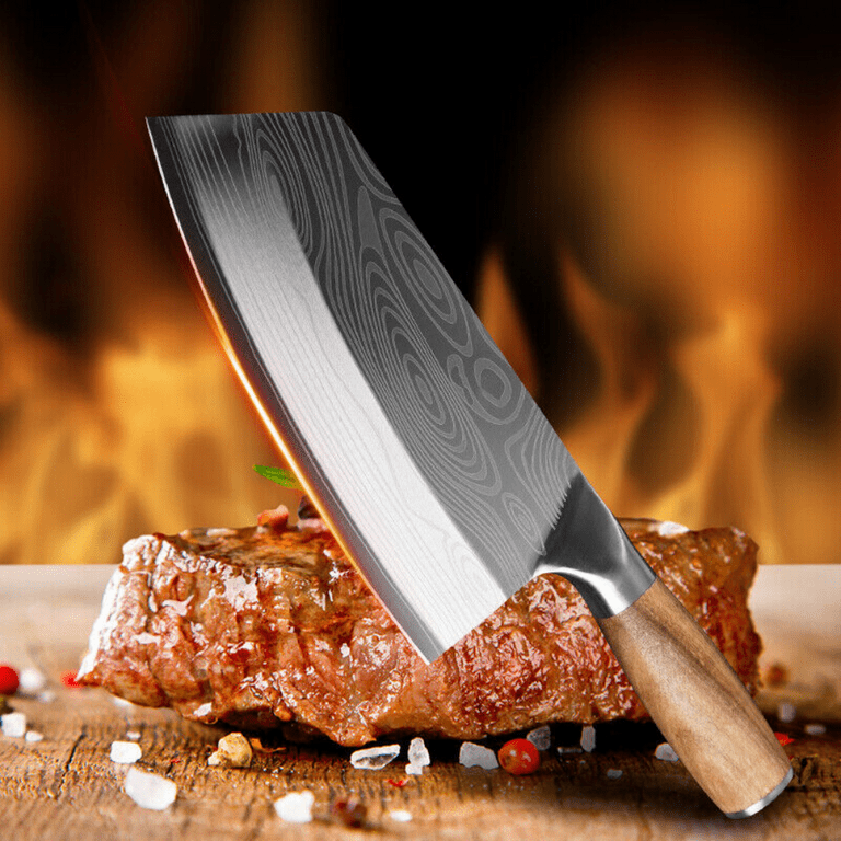 Cleaver Knife Full-tang Chinese Knife Chopping Vegetable Fish Chicken Meat  Cleaver Wood Handle Steel Blade Chef Damascus Knife