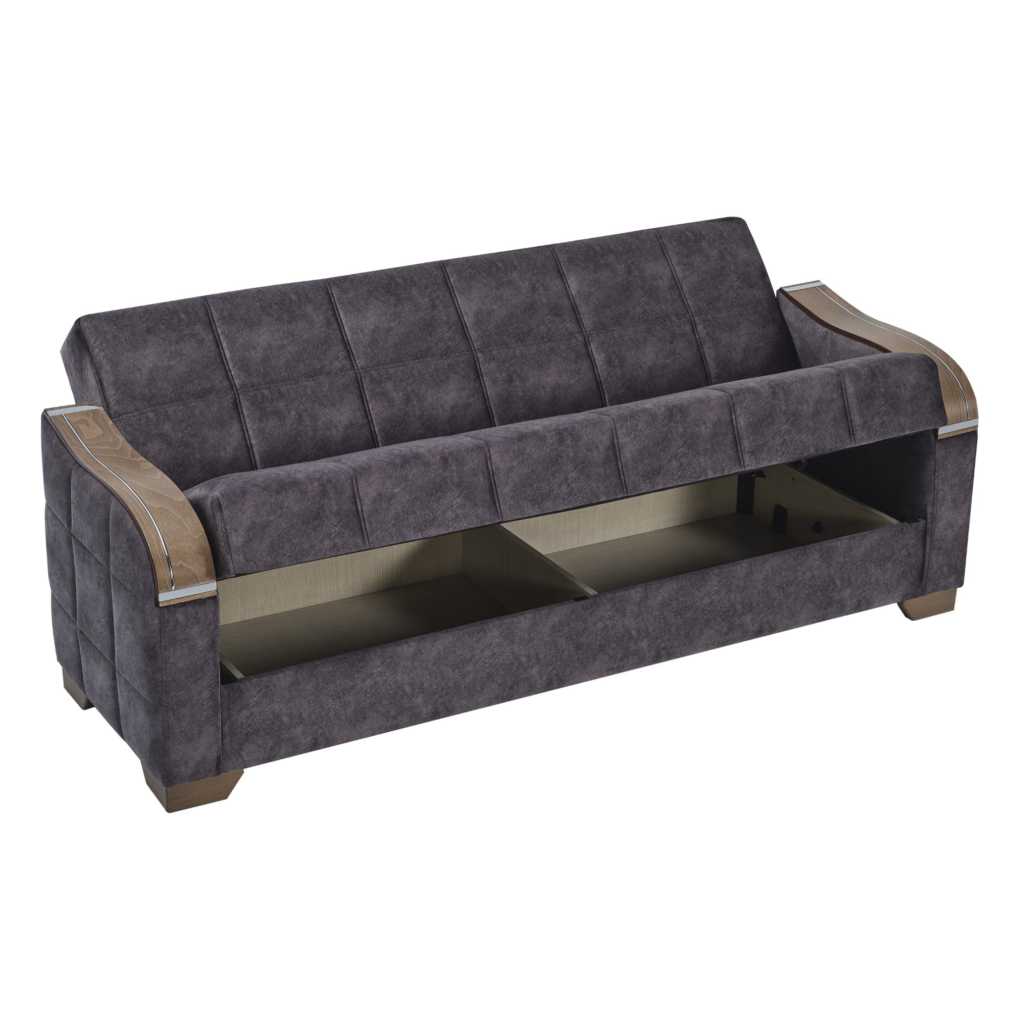 Ottomanson 88" Convertible Sofa Couch for Living Room, Suede Modern Sofa Bed with Storage, Brown