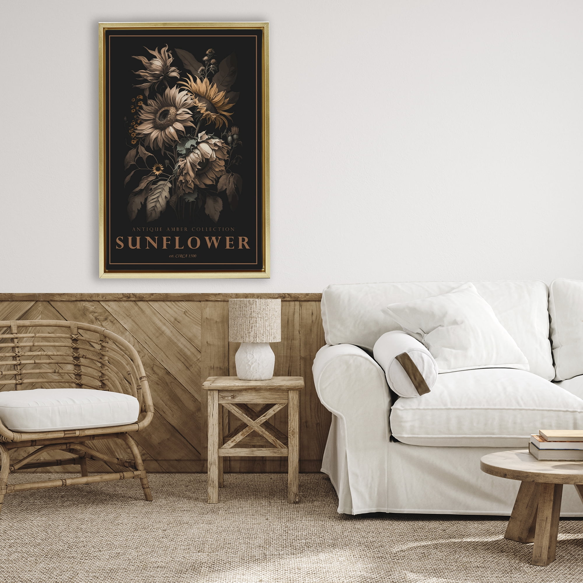 Stupell Industries Antique Sunflower Light Gold Framed Floater Canvas Wall Art, design by Chris Giampietro