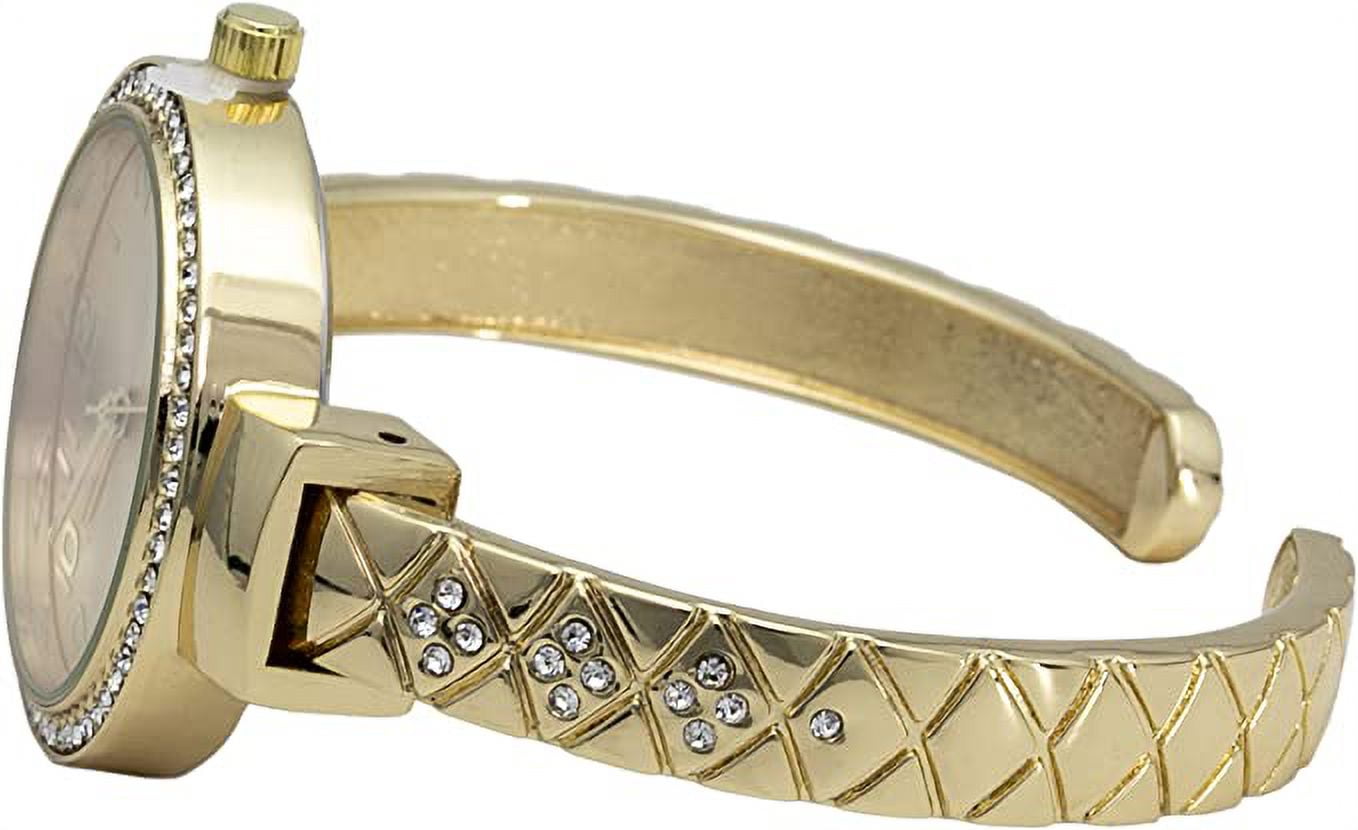 Blekon Collections Womens 32mm Case Plaided Designed Rhinestone Cuff Bangle Watch